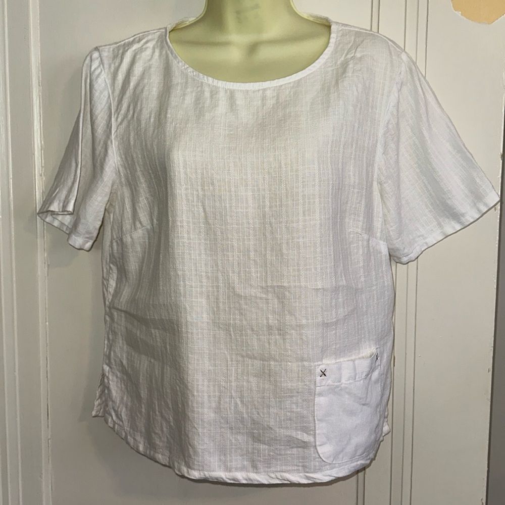Vintage Russ Behrens white linen short sleeve short sleeve blouse
